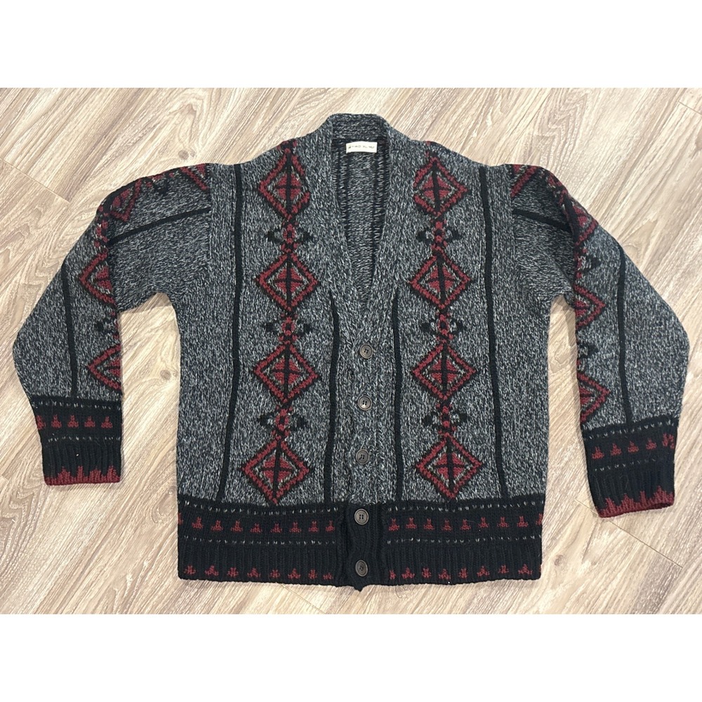 Etro Milano Mens XL Wool Cardigan Sweater Italy Geometric Grey Red 1M926 9738